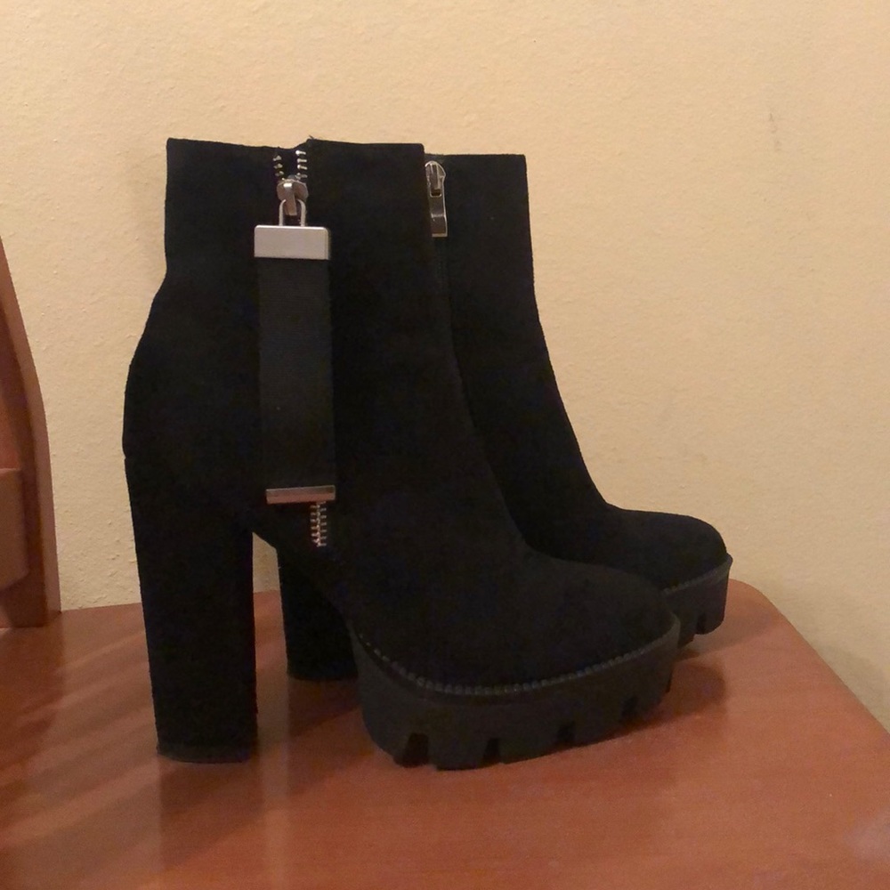 Black suede platform ankle boots
